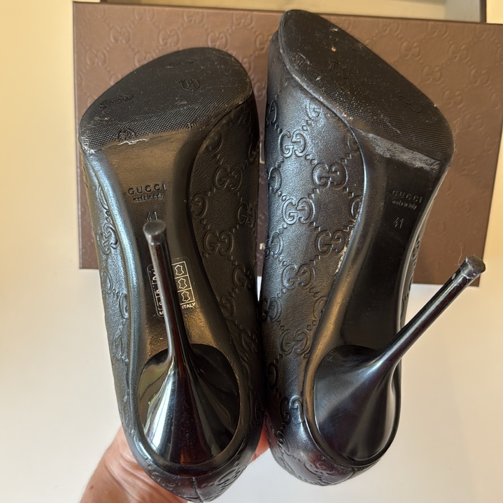 Gucci Guccissima Black Women's Stiletto Peep Toe Heels Size 41 - Picture 8 of 16